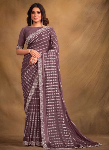 Mauve Georgette Embroidered Contemporary Saree for Ceremonial