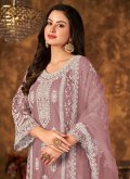 Mauve Net Embroidered Palazzo Suit - 2