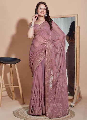 Mauve Silk Embroidered Classic Designer Saree for 