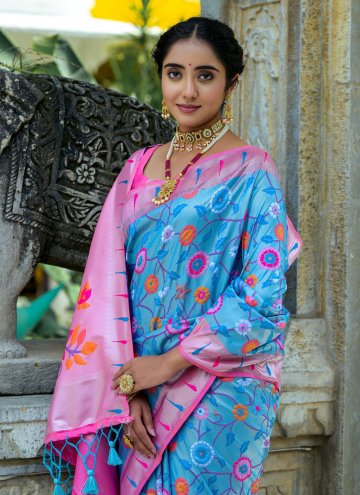 Meenakari Kanjivaram Silk Blue Classic Designer Saree