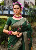 Meenakari Tussar Silk Green Classic Designer Saree - 1