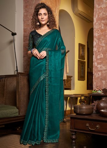Morpeach color Chiffon Contemporary Saree with Embroidered