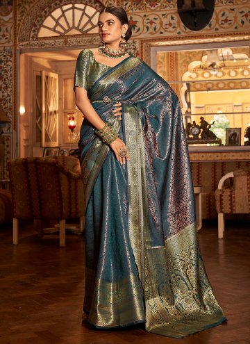 Morpeach color Kanjivaram Silk Contemporary Saree with Zari Work