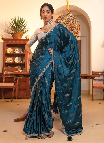 Morpeach color Satin Trendy Saree with Embroidered