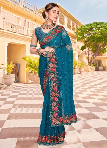 Morpeach Contemporary Saree in Net with Embroidere