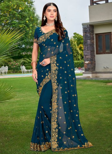 Morpeach Designer Saree in Georgette with Embroidered