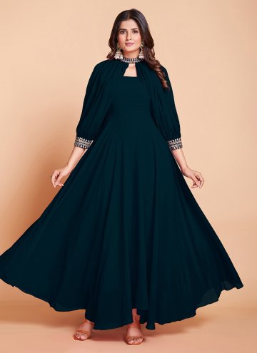 Morpeach Gown in Faux Georgette with Dori Work