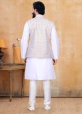Multi Colour and Off White Kurta Payjama With Jacket in Lucknowi with Printed - 1
