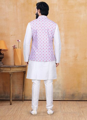 Multi Colour and Off White Lucknowi Printed Kurta Payjama With Jacket