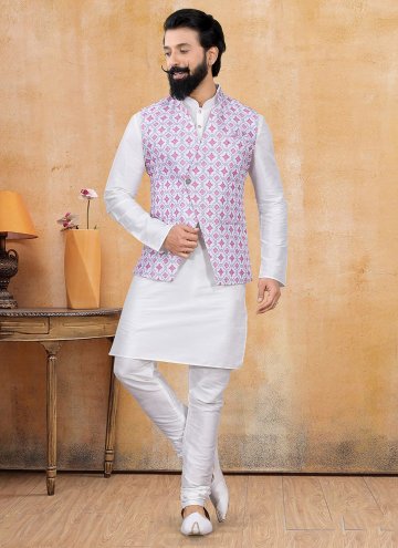 Multi Colour and Off White Lucknowi Printed Kurta Payjama With Jacket