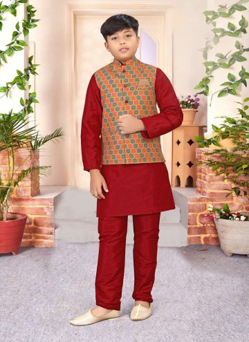 Multi Colour and Red color Jute Kurta Payjama With Jacket with Digital Print