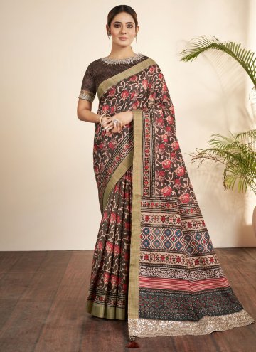 Multi Colour Bhagalpuri Silk Floral Print Contemporary Saree for Ceremonial