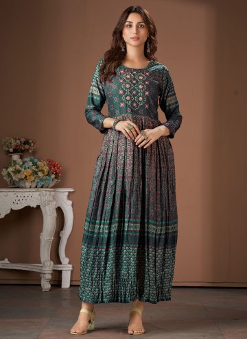 Multi Colour Casual Kurti in Muslin with Embroidered