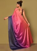 Multi Colour color Chinon Traditional Saree with Plain Work - 3