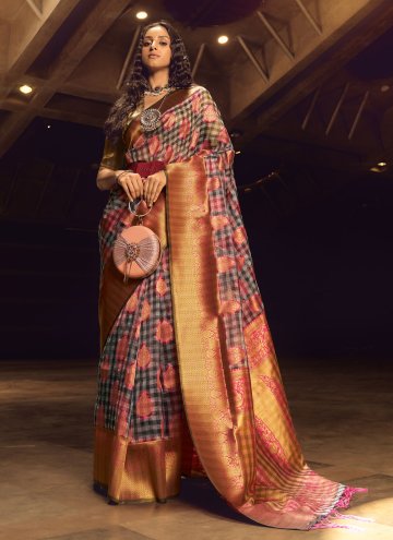 Multi Colour color Handloom Silk Classic Designer Saree with Woven