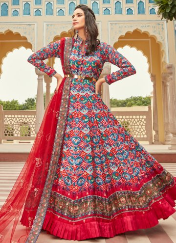 Multi Colour color Jacquard Readymade Designer Gown with Bandhej Print