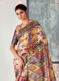 Multi Colour color Printed Tussar Silk Contemporary Saree - 1