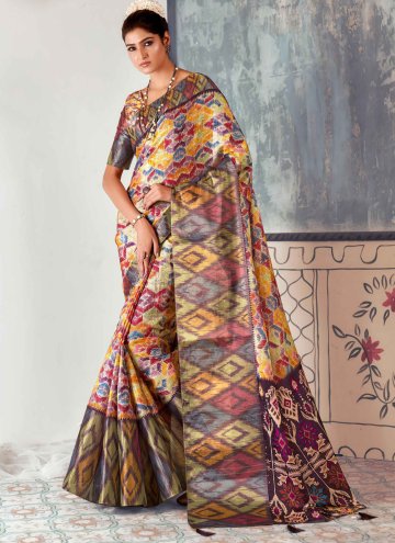 Multi Colour color Printed Tussar Silk Contemporary Saree