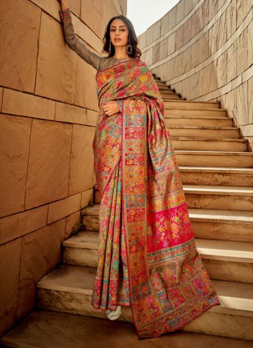 Multi Colour color Silk Contemporary Saree with Wo