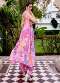 Multi Colour color Silk Palazzo Suit with Print - 1