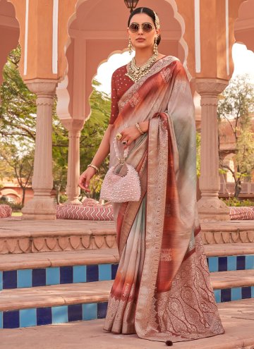 Multi Colour color Silk Traditional Saree with Digital Print