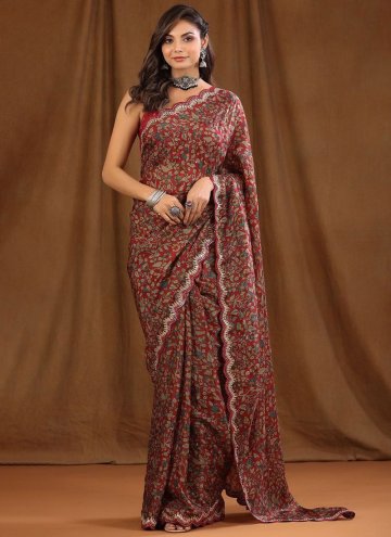Multi Colour color Vichitra Silk Contemporary Saree with Printed