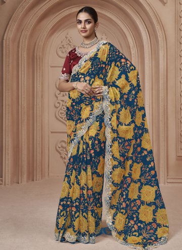 Multi Colour Cotton  Digital Print Designer Saree for Ceremonial