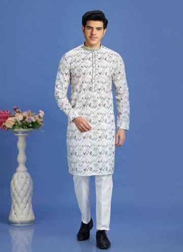 Multi Colour Cotton  Digital Print Kurta Pyjama for Engagement
