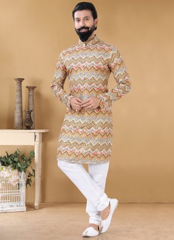 Multi Colour Cotton  Printed Kurta Pyjama for Engagement