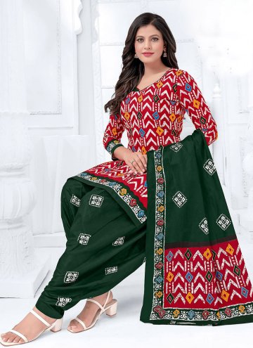 Multi Colour Cotton  Printed Patiala Suit for Casual