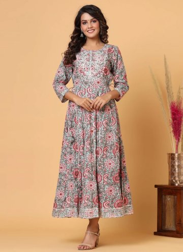Multi Colour Cotton  Printed Readymade Designer Gown for Ceremonial