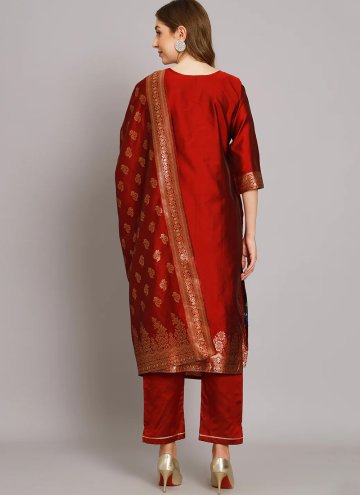 Multi Colour Cotton Silk Jacquard Work Pant Style Suit