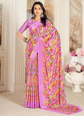 Multi Colour Crepe Silk Printed Designer Saree for