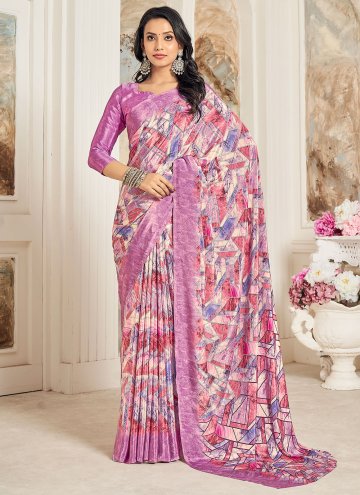 Multi Colour Crepe Silk Printed Trendy Saree for C