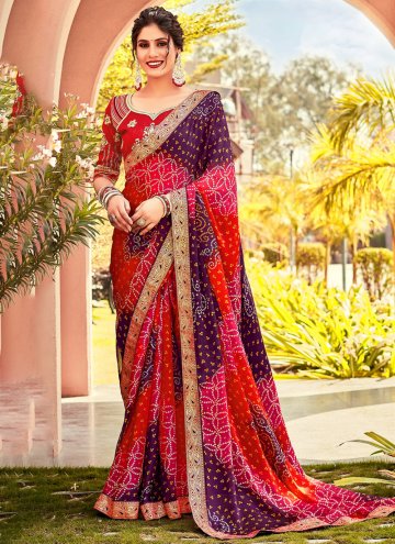Multi Colour Designer Saree in Chiffon with Bandhej Print
