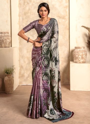 Multi Colour Designer Saree in Satin Silk with Print