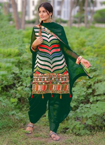 Multi Colour Faux Georgette Embroidered Patiala Suit for Ceremonial