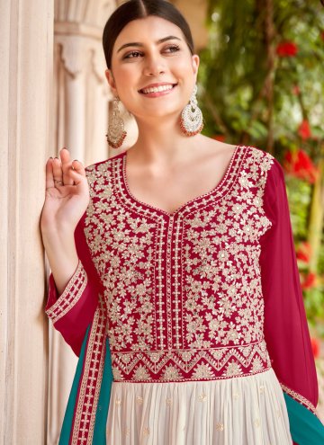 Multi Colour Faux Georgette Embroidered Trendy Salwar Kameez