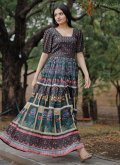 Multi Colour Floor Length Gown in Chanderi with Digital Print - 2