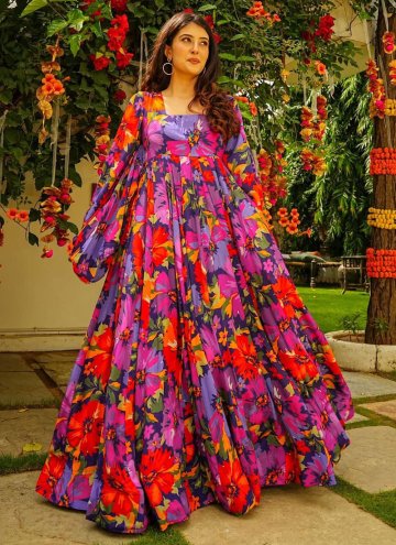 Multi Colour Georgette Digital Print Gown for Ceremonial