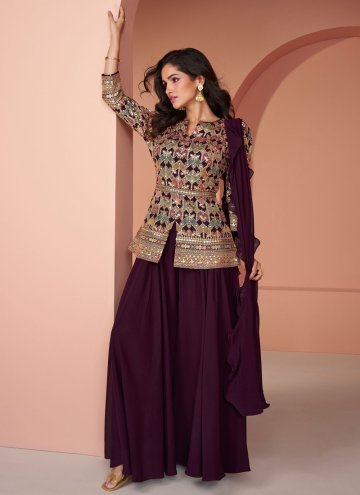 Multi Colour Georgette Embroidered Palazzo Suit