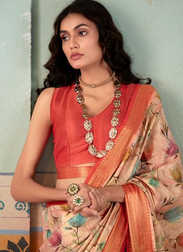 Multi Colour Handloom Silk Floral Print Silk Saree
