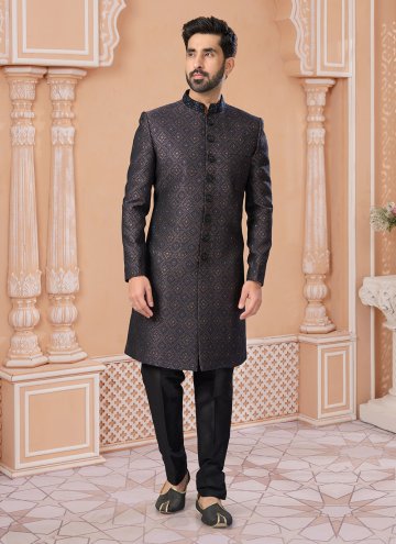 Multi Colour Indo Western Sherwani in Jacquard with Fancy work