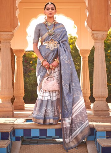 Multi Colour Kanchipuram Silk Printed Classic Designer Saree for Engagement