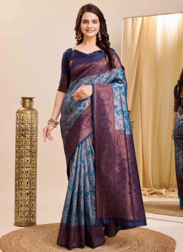 Multi Colour Kanjivaram Silk Jacquard Work Trendy Saree for Casual