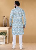 Multi Colour Kurta Pyjama in Cotton  with Printed - 1