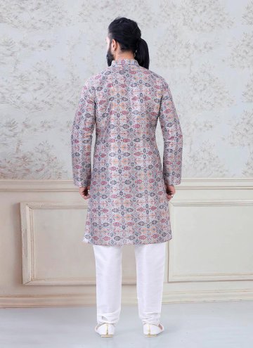 Multi Colour Kurta Pyjama in Silk with Printed