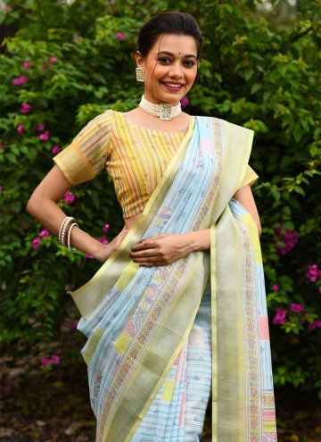 Multi Colour Linen Woven Trendy Saree for Casual