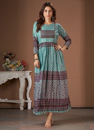 Multi Colour Muslin Embroidered Party Wear Kurti f