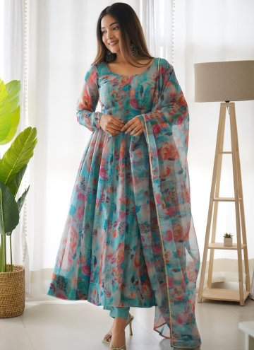 Multi Colour Organza Printed Readymade Anarkali Salwar Suit